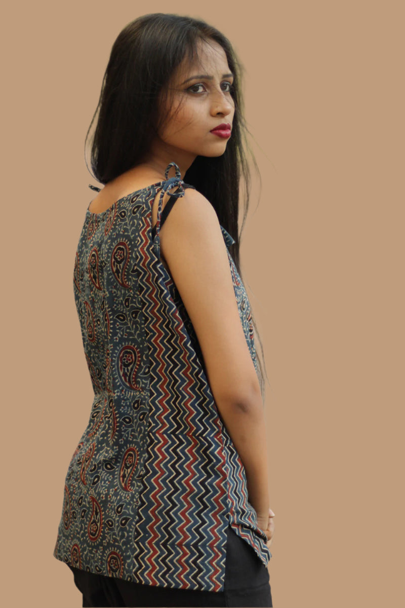 Chanchal | Dori Top | Navy Kairi & Navy Chevron Ajrakh