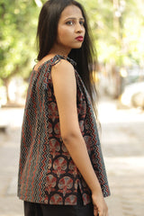 Chanchal | Dori Top | Navy Chevron & Peonies Ajrakh