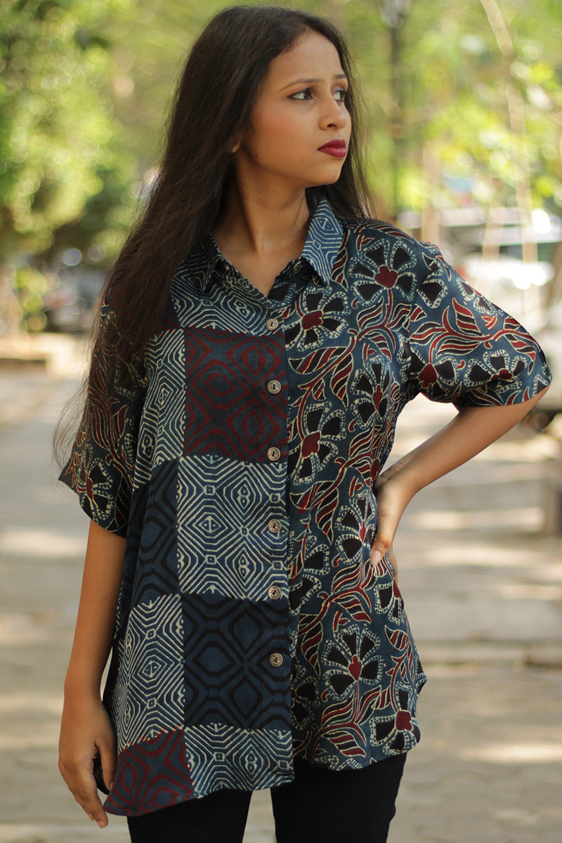 Tara | Ajrakh Modal Shirt | Indigo