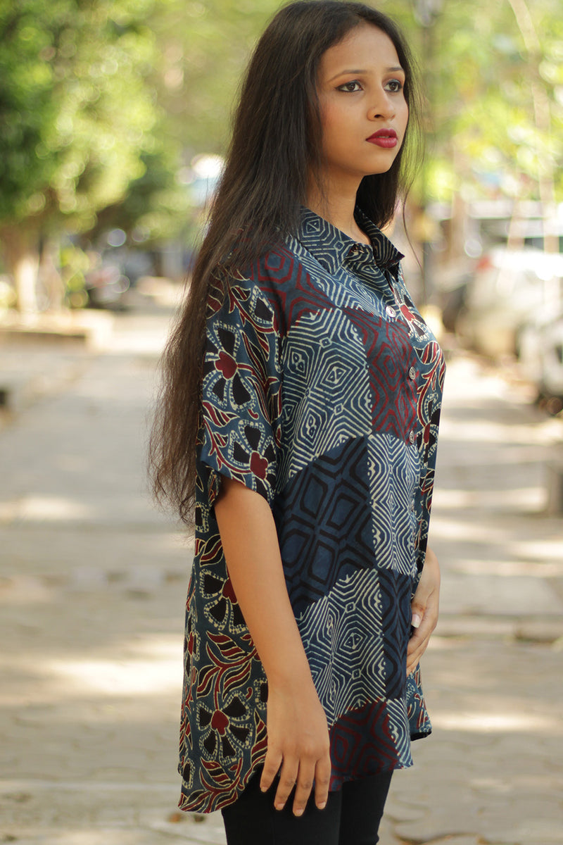 Tara | Ajrakh Modal Shirt | Indigo