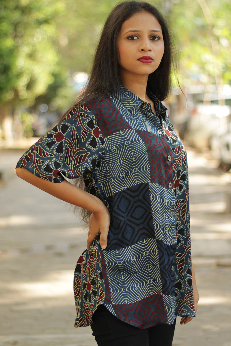 Tara | Ajrakh Modal Shirt | Indigo