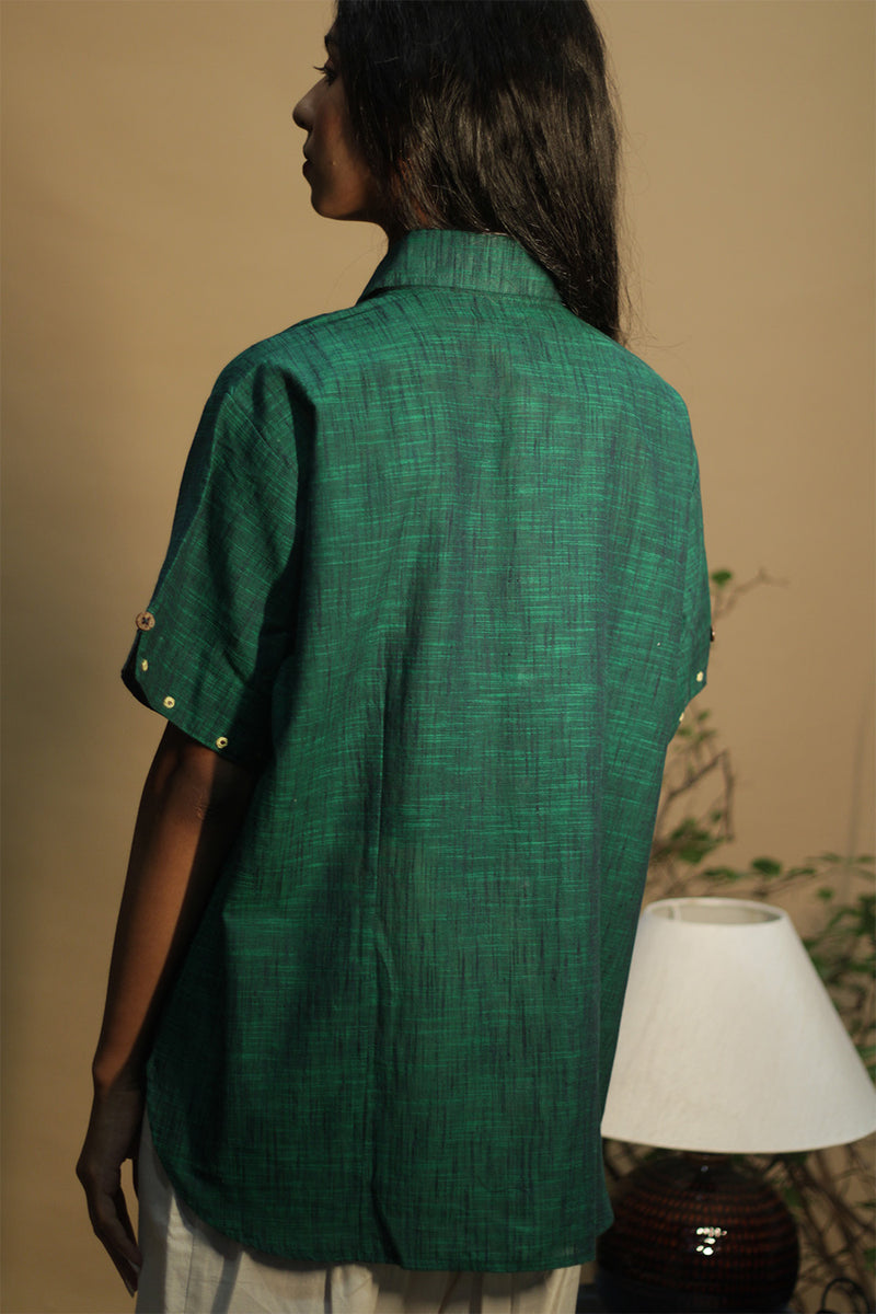 Ambrai | Embroidered Cotton Shirt | Green