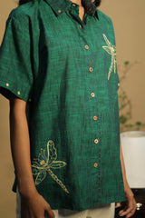 Ambrai | Embroidered Cotton Shirt | Green