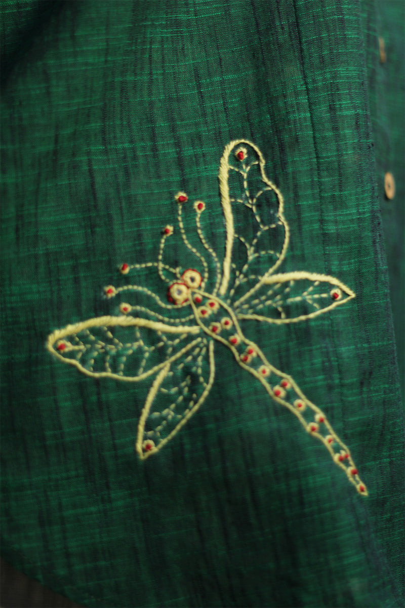 Ambrai | Embroidered Cotton Shirt | Green