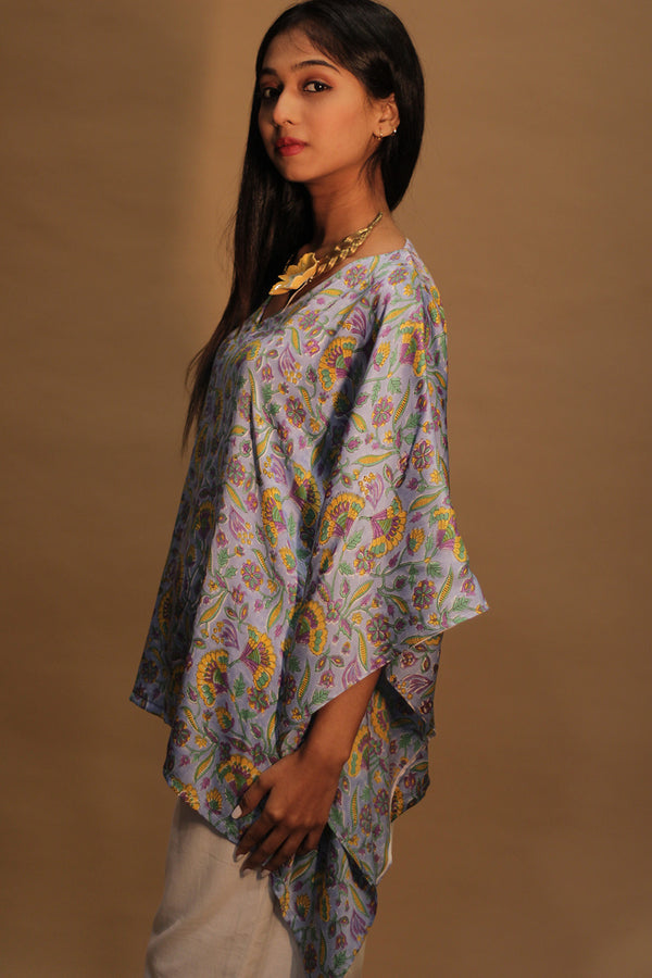 Taarini | Modal Silk Kaftan Top | Cornflower Blue Sanganeri