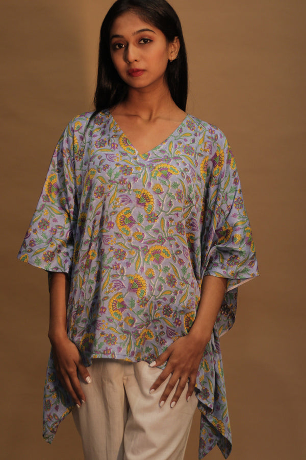 Taarini | Modal Silk Kaftan Top | Cornflower Blue Sanganeri