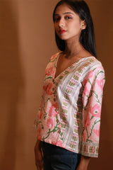 Mallika | Crossover Top | Pink  Sanganeri