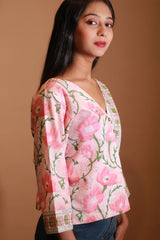 Mallika | Crossover Top | Pink  Sanganeri