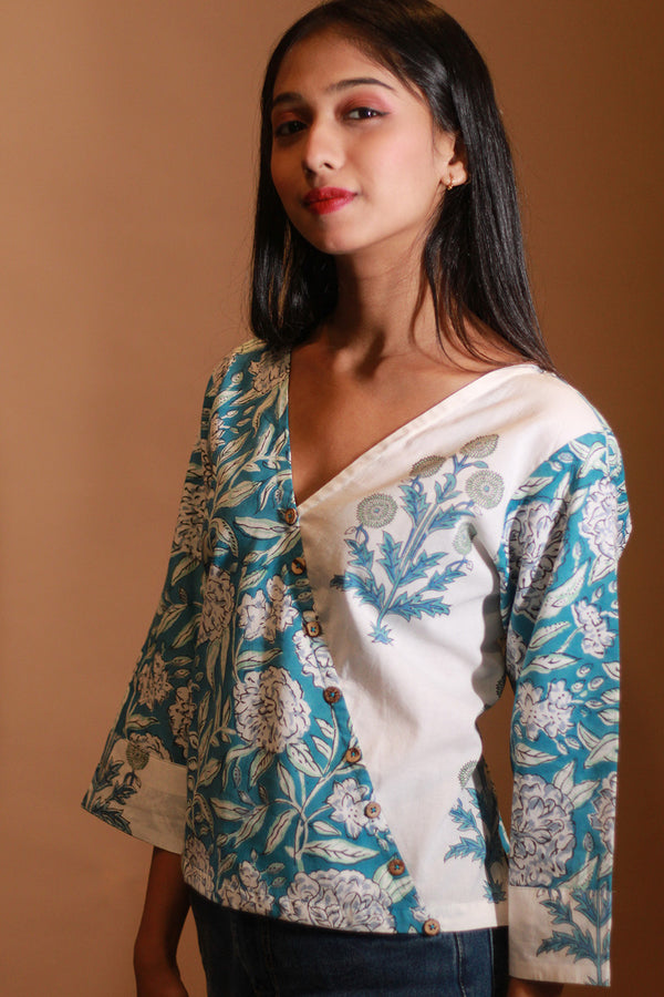 Mallika | Crossover Top | Teal  Sanganeri