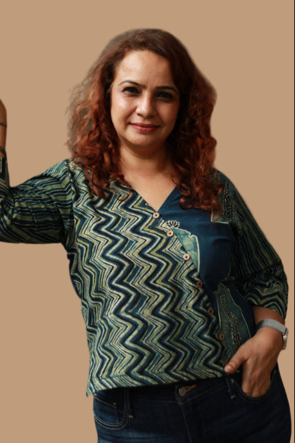 Bhoomi | Crossover Top | Jharokha Ajrakh Sea Green