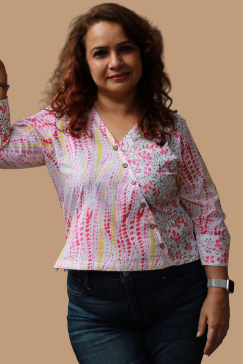 Mallika | Crossover Top | Pichkari Sanganeri Pink