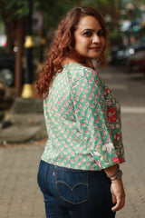 Mallika | Crossover Top | Blooms Sanganeri Sage Green