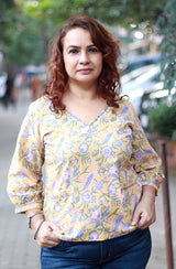 Champa | Cotton Top | Yellow Floral Sanganeri