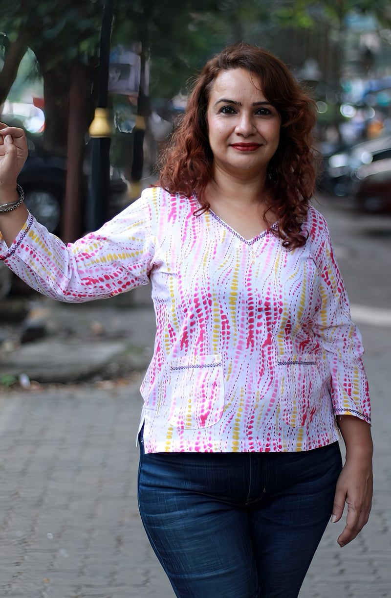 Champa | Cotton Top | Pink Sanganeri