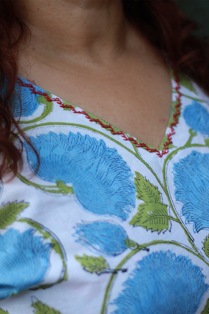 Champa | Cotton Top | Blue Blossoms Sanganeri