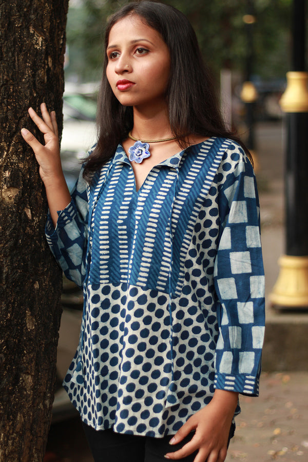 Saanjh | Cotton Top  | Indigo Bindoo