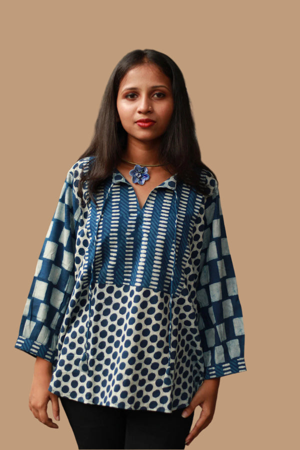 Saanjh | Cotton Top  | Indigo Bindoo