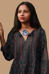 Saanjh | Cotton Top with Mul Sleeves | Indigo Prakriti Ajrakh