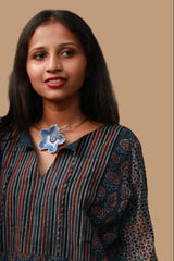 Saanjh | Cotton Top with Mul Sleeves | Indigo Prakriti Ajrakh