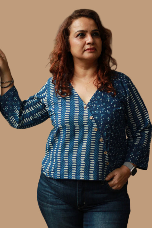 Bhoomi | Crossover Top | Stripes & Dots  Indigo