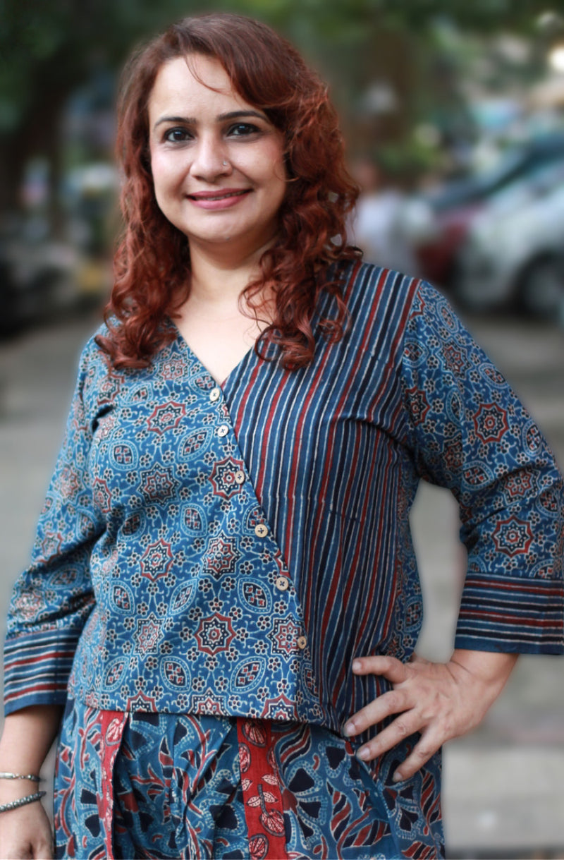 Bhoomi | Crossover Top | Universe Ajrakh Indigo