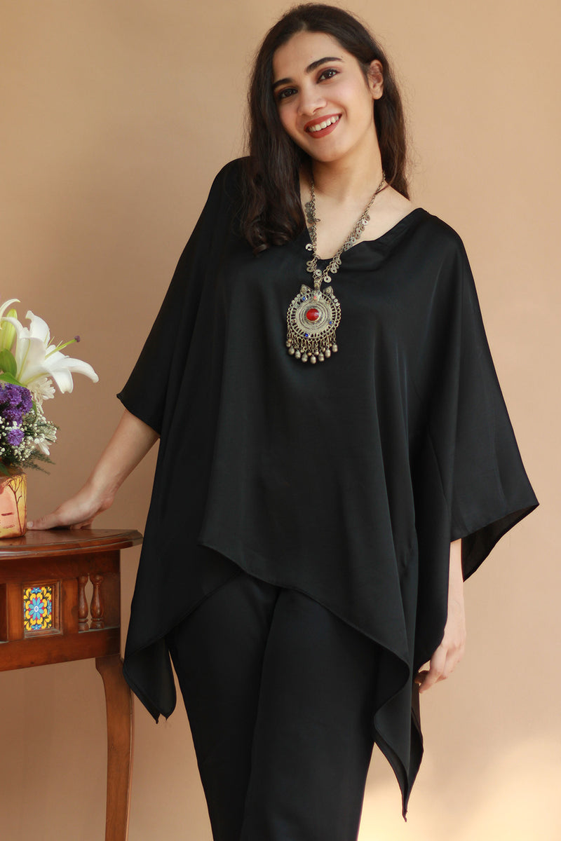 Taarini | Modal Silk Kaftan Top |  Noir