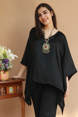 Taarini | Modal Silk Kaftan Top |  Noir