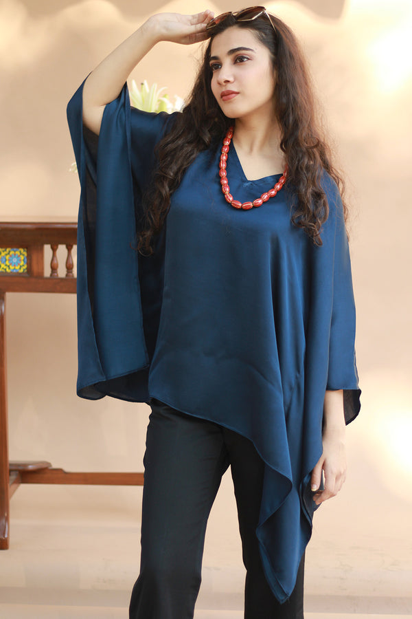 Taarini | Modal Silk Kaftan Top |  Navy Blue