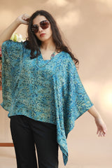 Taarini | Modal Silk Kaftan Top | Aqua Vanaspati