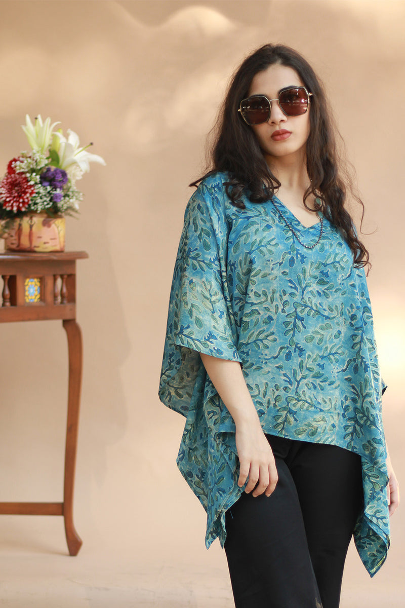 Taarini | Modal Silk Kaftan Top | Aqua Vanaspati