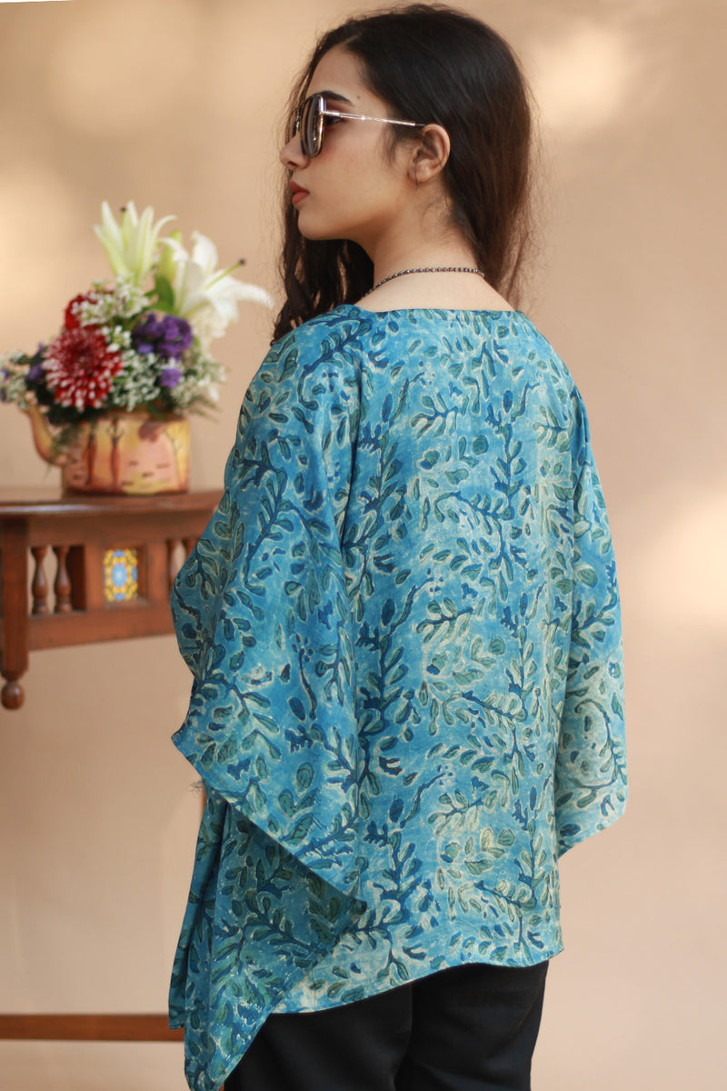 Taarini | Modal Silk Kaftan Top | Aqua Vanaspati