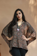 Taarini | Modal Silk Kaftan Top | Noir Ajrakh