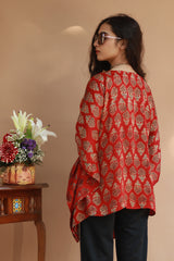 Taarini | Modal Silk Kaftan Top | Scarlet Tulips Ajrakh