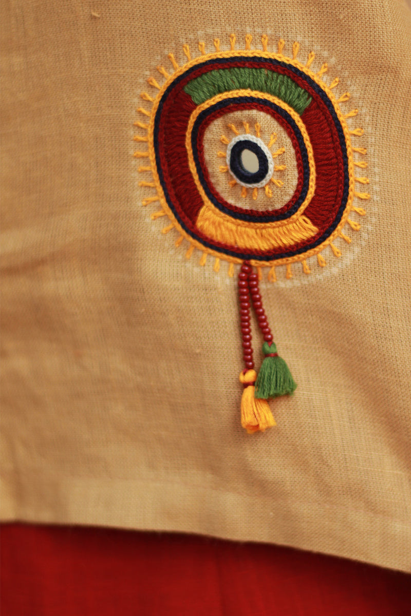 Gor Banjara | Linen Buttoned Vest | Embroidered | Mustard