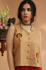 Gor Banjara | Linen Buttoned Vest | Embroidered | Mustard