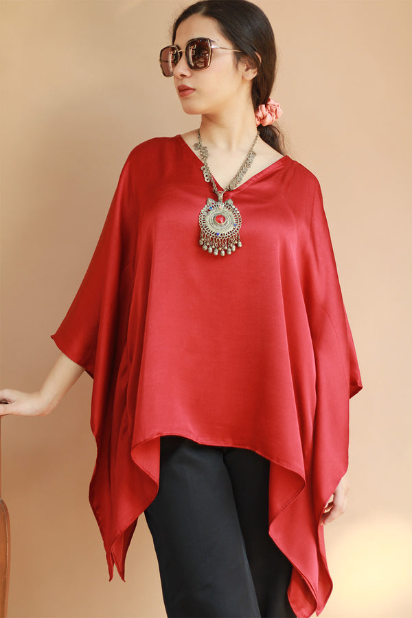 Taarini | Modal Silk Kaftan Top | Scarlet