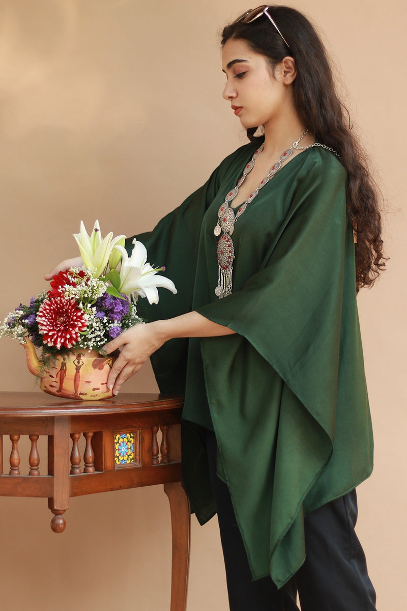 Taarini | Modal Silk Kaftan Top | Forest Green