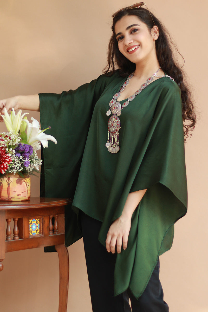 Taarini | Modal Silk Kaftan Top | Forest Green