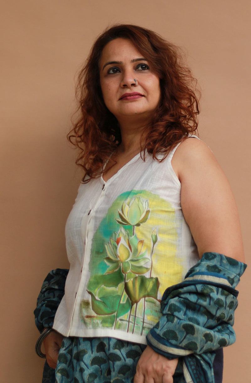 Saroj | Hand Painted Top | Ivory Cotton