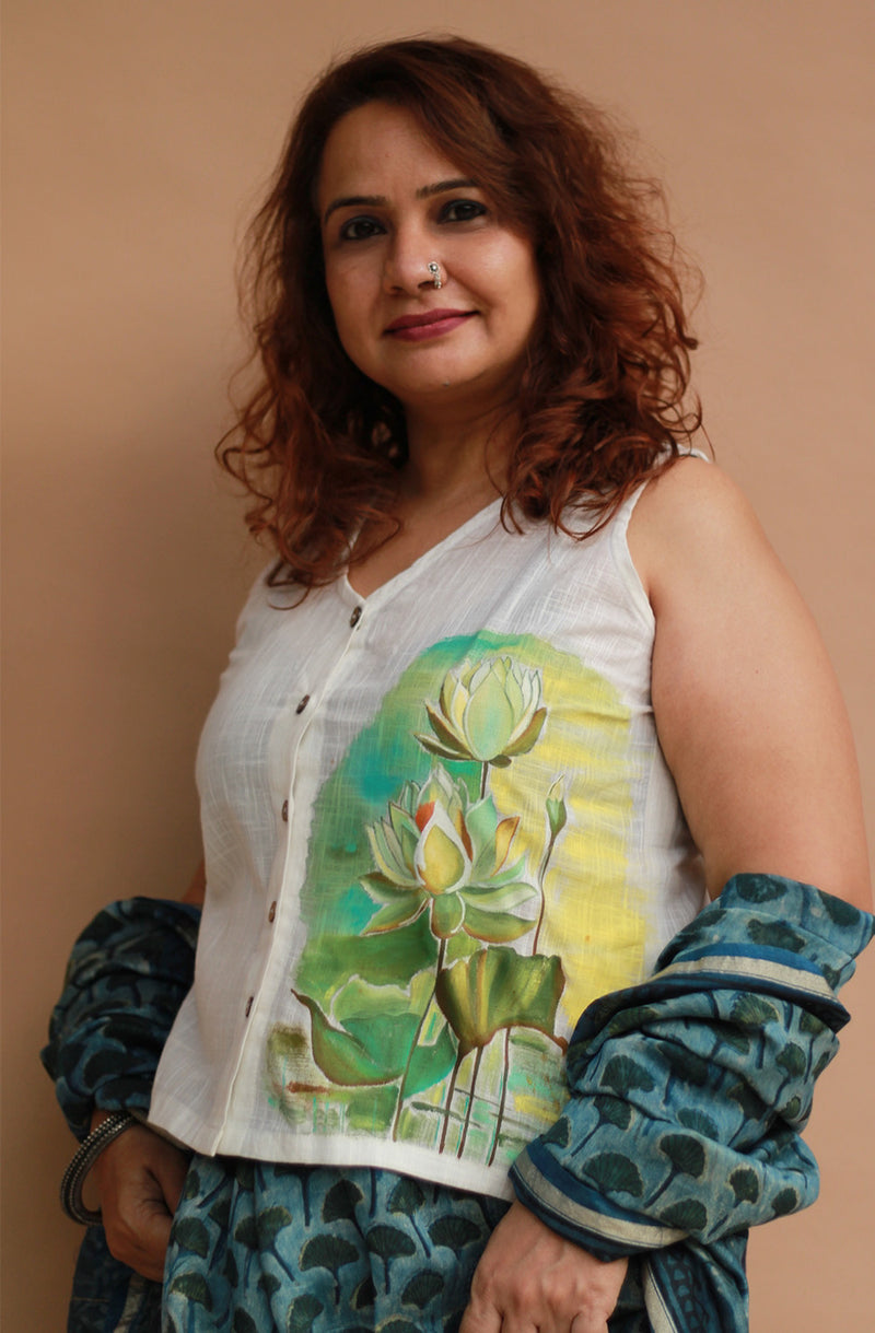 Saroj | Hand Painted Top | Ivory Cotton