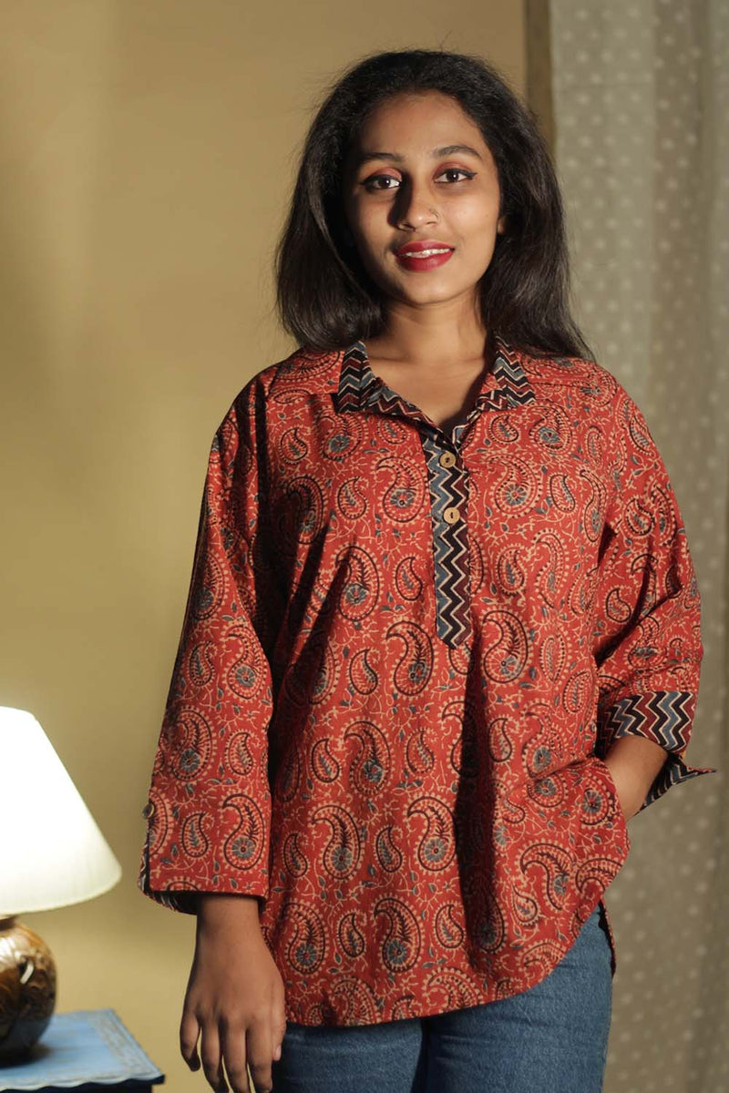 Madhura | Tunic | Ajrakh Rust Kairi