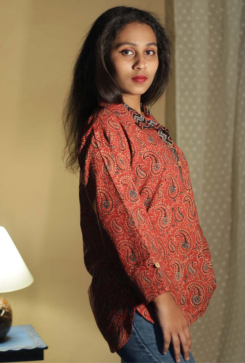 Madhura | Tunic | Ajrakh Rust Kairi