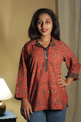 Madhura | Tunic | Ajrakh Rust Kairi