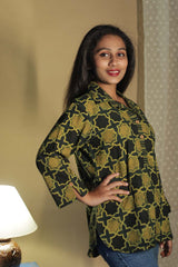 Madhura | Tunic | Ajrakh Green Shatkon