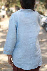 Gor Banjara | Short Linen Tunic | Embroidered | Powder Blue