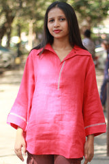 Gor Banjara | Short Linen Tunic | Embroidered | Crimson