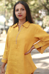 Gor Banjara | Short Linen Tunic | Embroidered | Mustard