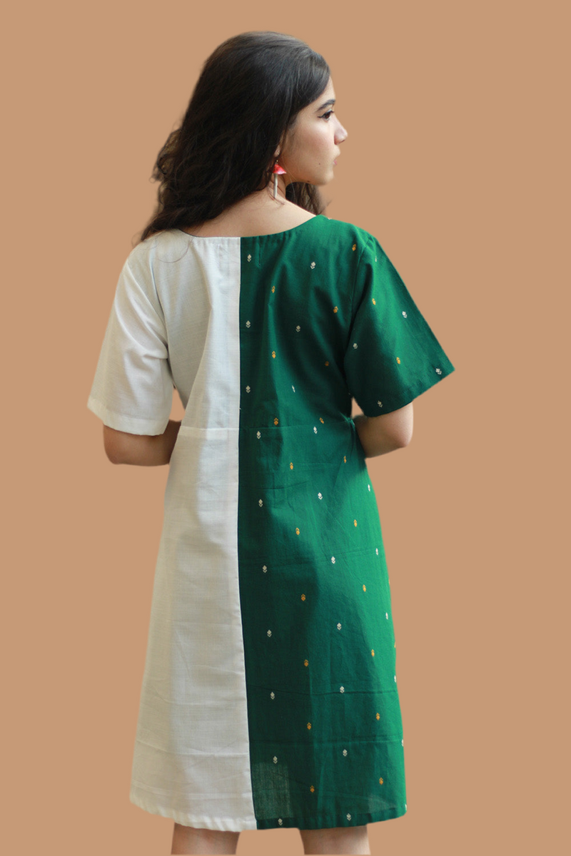 Fir Frost | Short Dress | Handloom Cotton & Gamcha