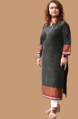 Daana | Tangaliya Kurta | Moss Brown with Mutlicolour Khunn