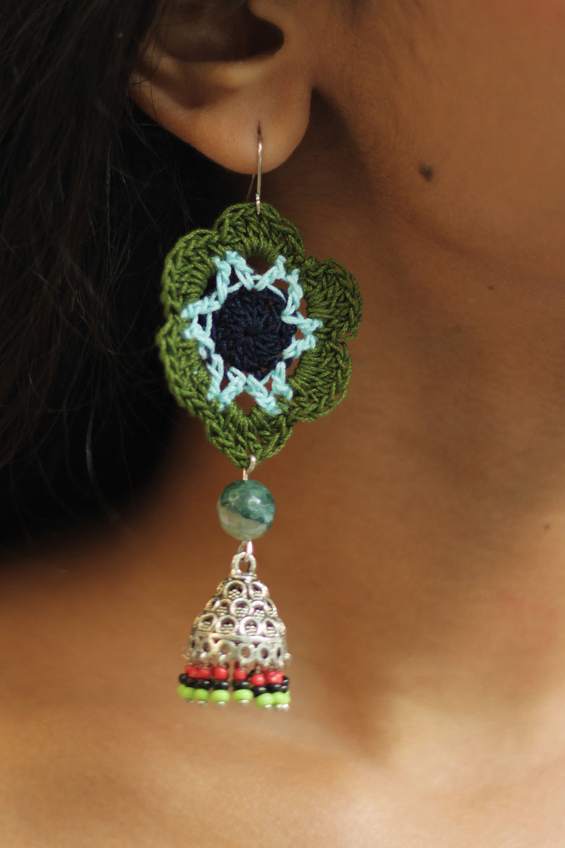 Komalika | Crochet Jhumka | Aqua & Green